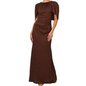 Adrianna Papell Women's Pleated Metallic Cape Gown- gently worn 1x